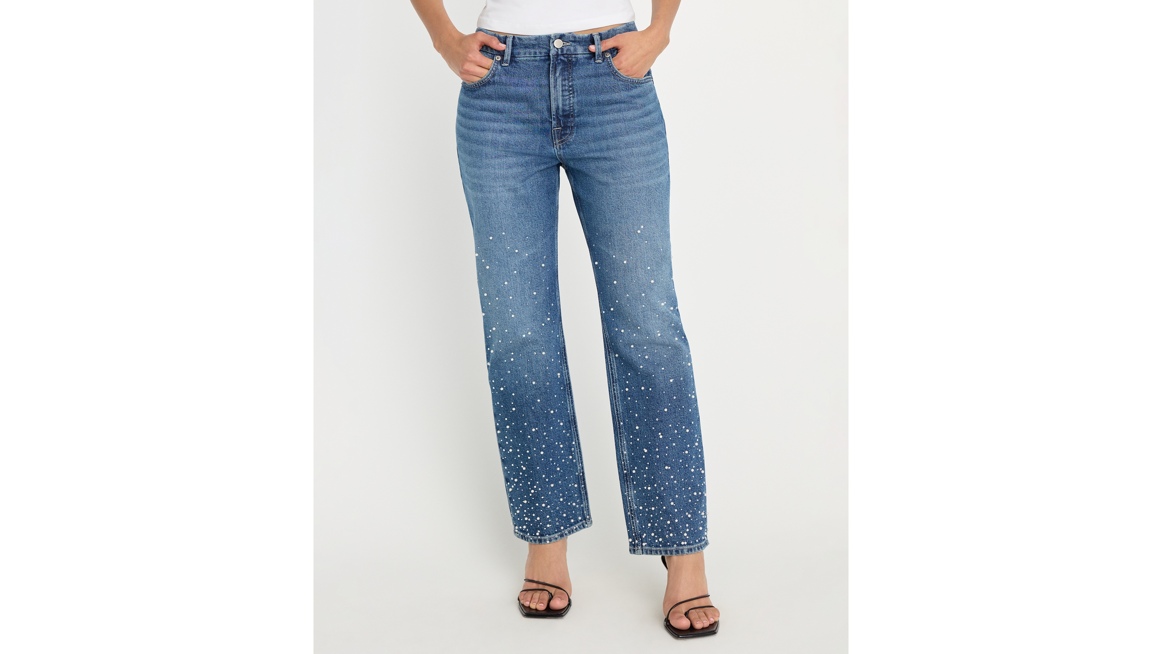 Good American Women's Icon Straight Crop Cultivated Pearl Jeans