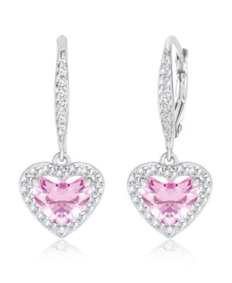 Pink Crystal White Gold Palladium Plating Leverback Earring