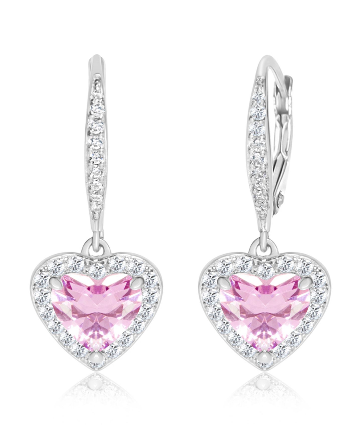 Детские серьги Chanteur /Girl/Heart Pink Crystal White Gold Palladium Plating Leverback, цвет: Серебряный — фото 1