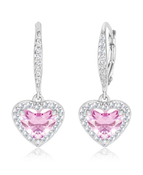 Детские серьги Chanteur /Girl/Heart Pink Crystal White Gold Palladium Plating Leverback, цвет: Серебряный