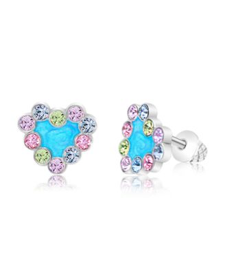 Blue Enamel Crystal White Gold Palladium Plating Screwstud Earring