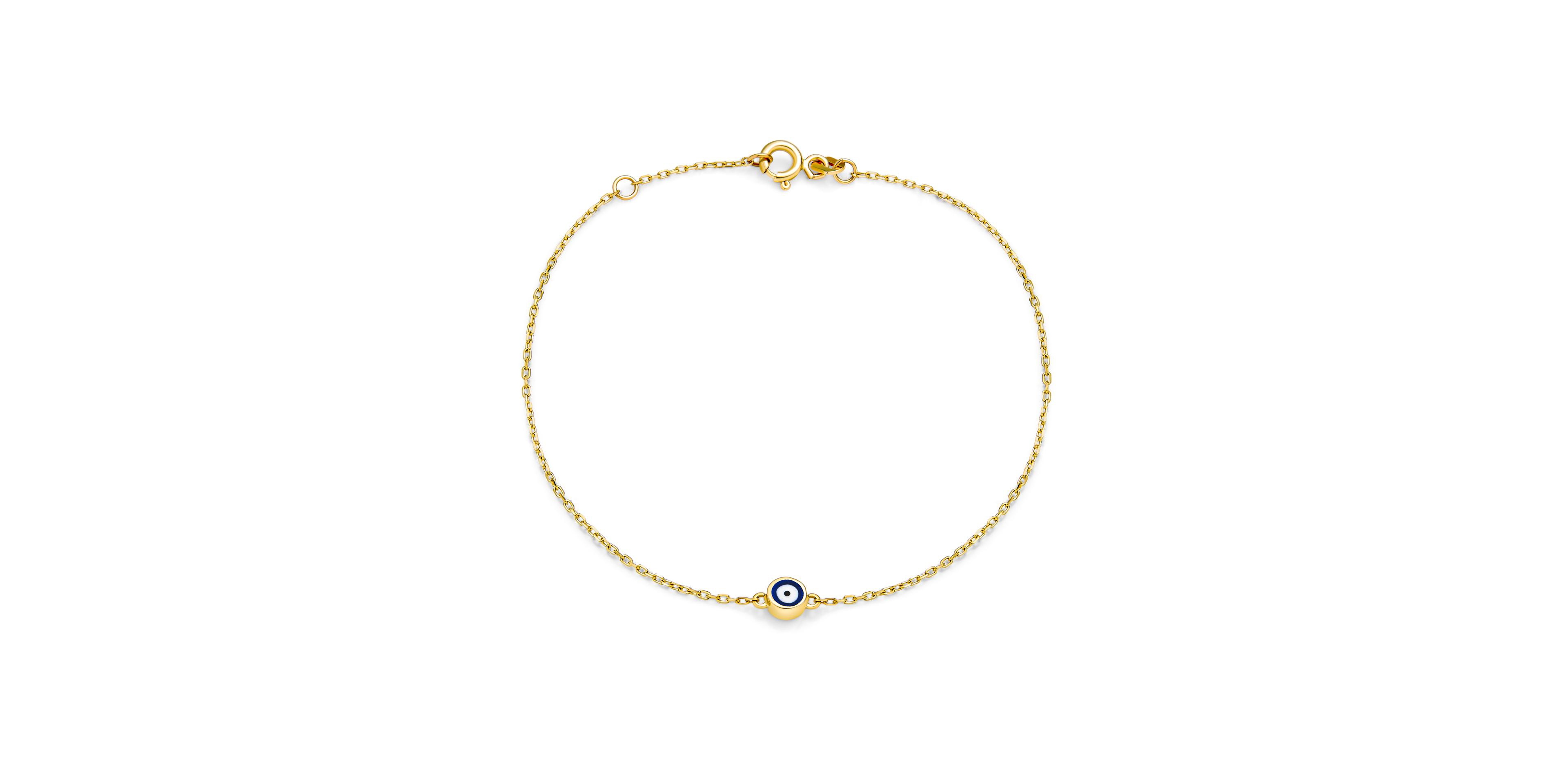 Bling Jewelry Simple Minimalist 14K Yellow Gold Amulet Tiny Blue Evil Eye Charm Bracelet 6.5-7.25 Inch Adjustable