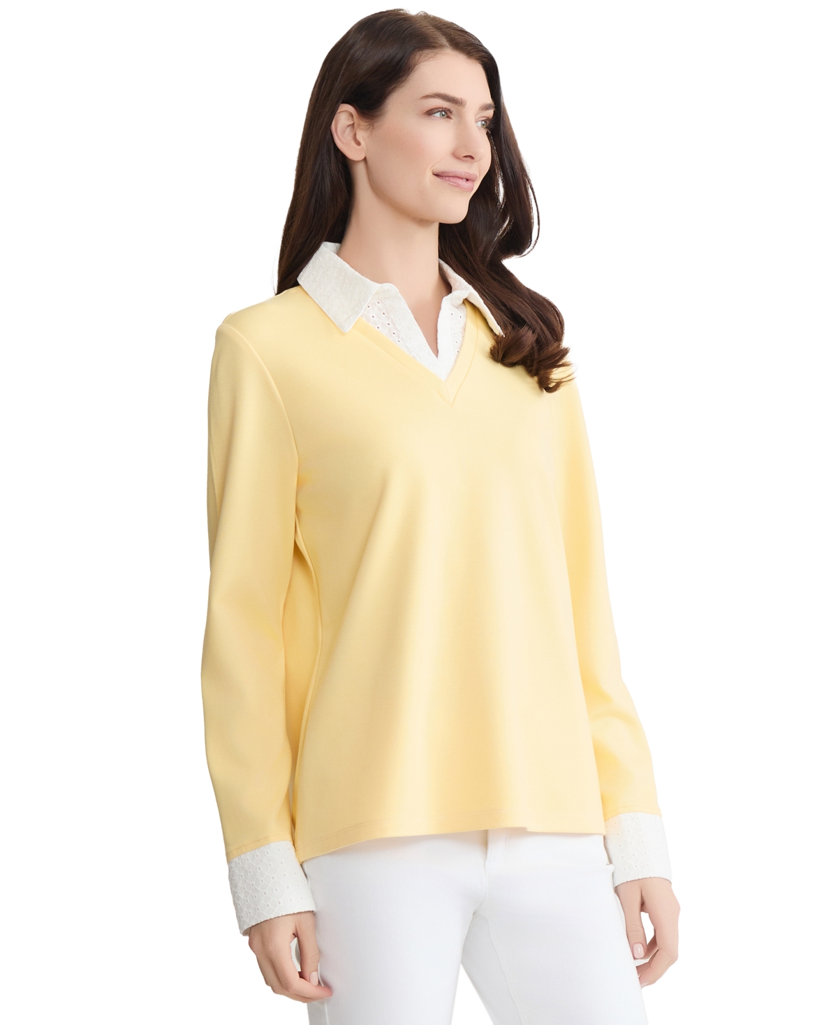 Jones New York Women's Long-Sleeve Knit Twofer Top
