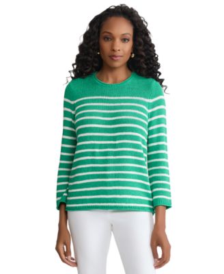Petite Striped Open Crewneck Sweater