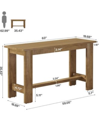 63-Inch Long Bar Table, Counter Height Pub Table with Footrest & Unique Curved Legs, Farmhouse Rectangular High Top Home Coffee Bar Unit