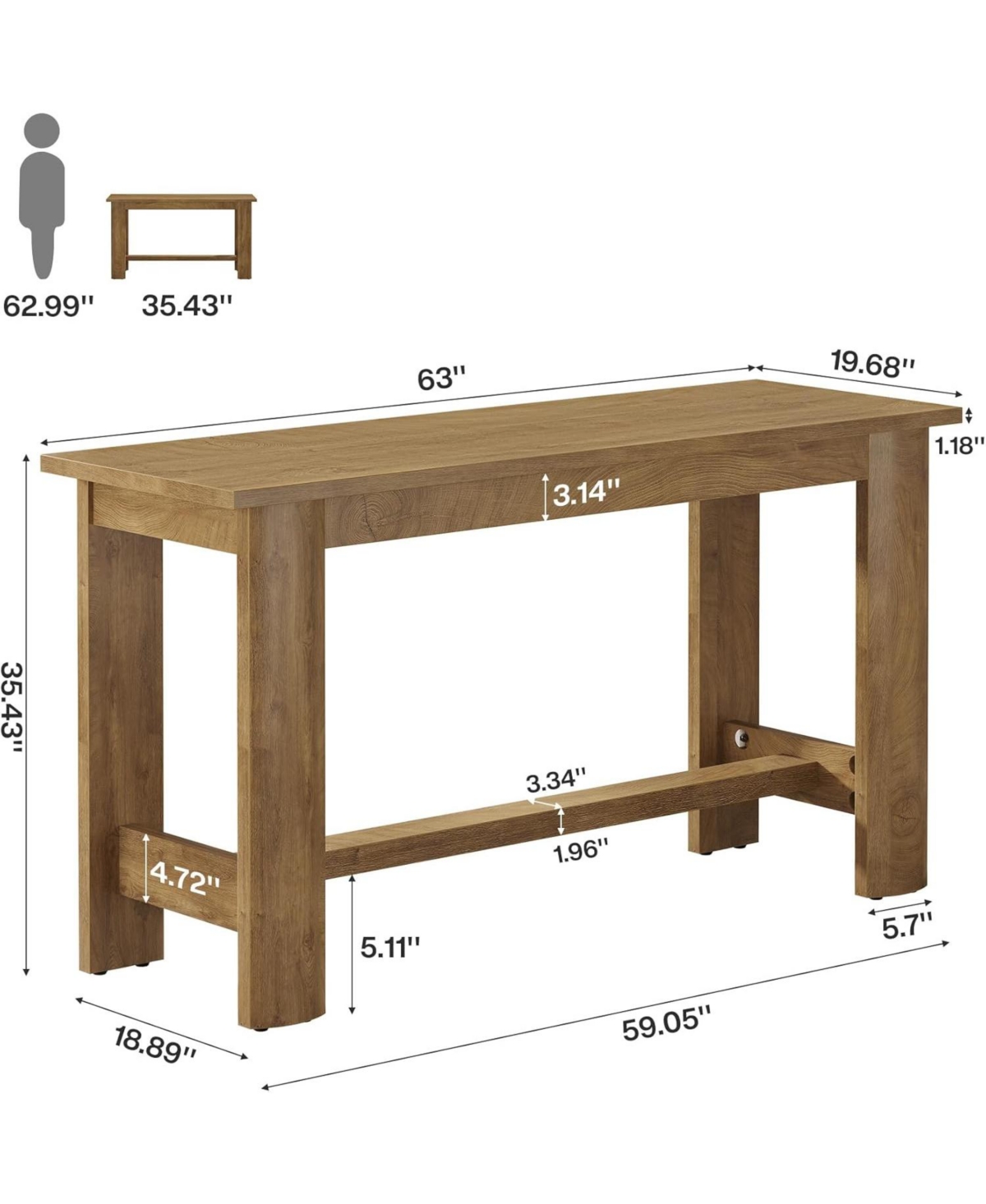 Tribesigns 63-Inch Long Bar Table, Counter Height Pub Table with Footrest & Unique Curved Legs, Farmhouse Rectangular High Top Home Coffee Bar Unit