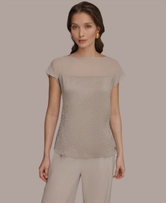 Women's Mixed Media Extended Shoulder Top