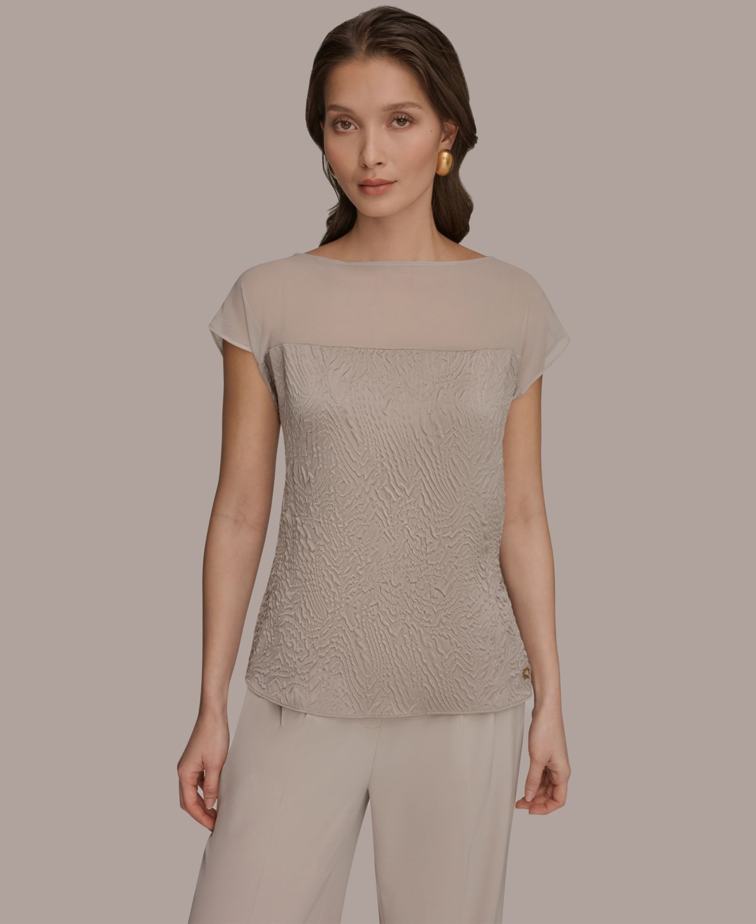 Women's Mixed Media Extended Shoulder Top