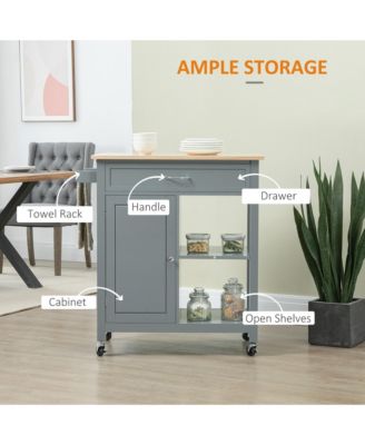 Wooden Kitchen Serving Storage Cart Serving Cabinet with Shelves