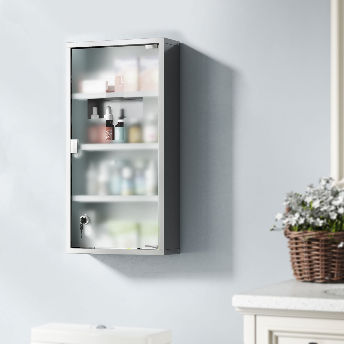Homcom Wall Medicine Cabinet with Lock, Lockable Wall Cabinet,