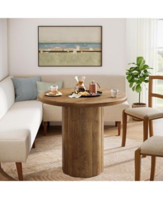 31.5-Inch Round Dining Table for 2-4 People, Small Kitchen Table with Sturdy Base for Dining Room, Living Room (Only Table)