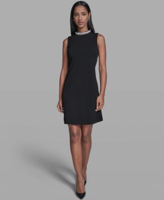 Women's A-Line Embellished Mock Neck Dress