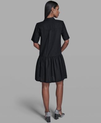Women's Drop Waist Collared Shirt Dress