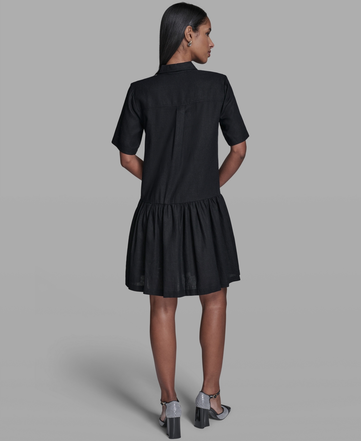 Karl Lagerfeld Paris Women's Drop Waist Collared Shirt Dress