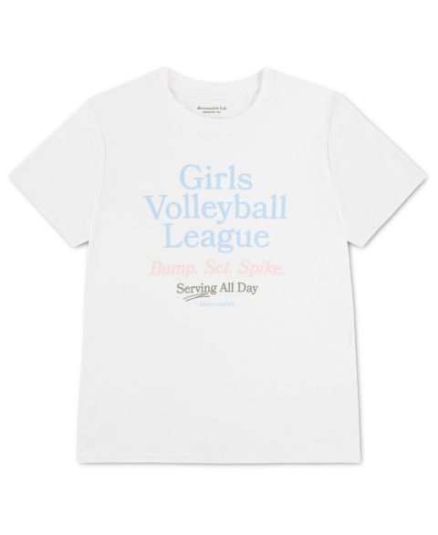 Футболка abercrombie kids Volleyball League Oversized Crewneck T-Shirt для девочек, цвет: Яркий белый