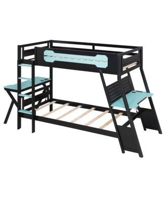 Twin Size Gaming Bunk Bed with Desks & USB Ports