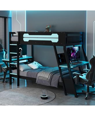Twin Size Gaming Bunk Bed with Desks & USB Ports