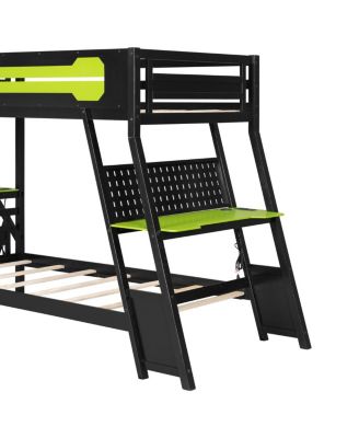 Twin Size Gaming Bunk Bed with Desks & USB Ports