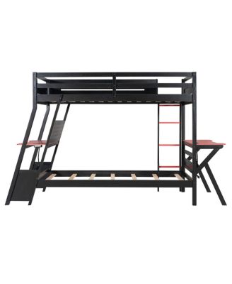 Twin Size Gaming Bunk Bed with Desks & USB Ports