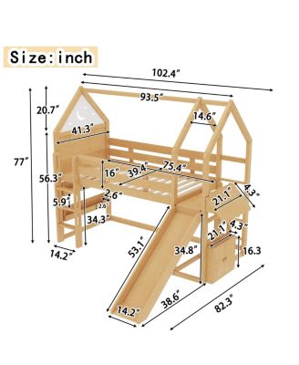 Twin Loft Bed with Bookshelf, Slide, and Playful House Design for Kids
