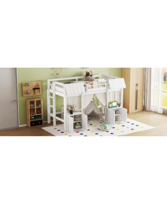 Twin Loft Bed with Bookshelf, Curtain, Storage, Playful Design