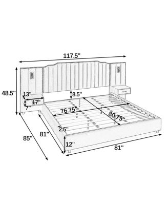 King Size Upholstered Bed Frame with Vertical Stripes & Buttons - No Box Spring Needed
