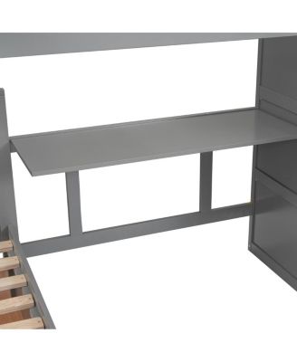 Twin over Full L-Shaped Bunk Bed with Drawers, Desk, Wardrobe