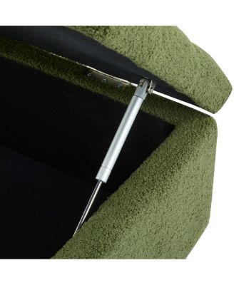 Ottoman Bench with Storage, Green Boucle, Rubber Wood Legs, 300 lbs Cap