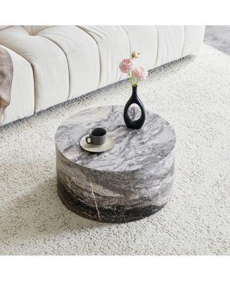 Simple Gray Marble Round MDF Coffee Table (23.6" x 11.8") - Modern Minimalist Style