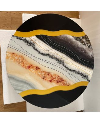 Black gold round mirror coffee table with marble pattern sticker side table