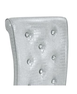 Set of 2 Retro Alligator Upholstered Dining Chairs with Crystal Buckle & Faux Leather