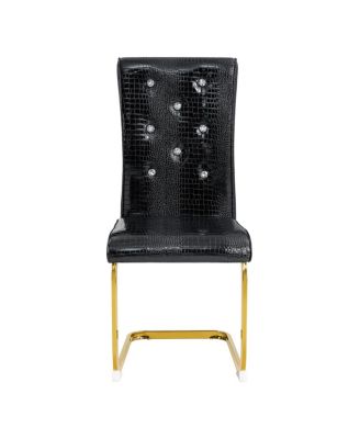 Set of 4 Retro Alligator Upholstered Dining Chairs with Crystal Buckle & Gold Legs