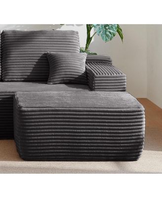 Minimalist No-Assembly Corduroy Sectional Sofa with Chaise