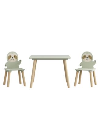 Streamdale Kids Table and Chair Set with 2 Sloth Chairs, Wooden Toddler Activity Table - Sage Green & Wood