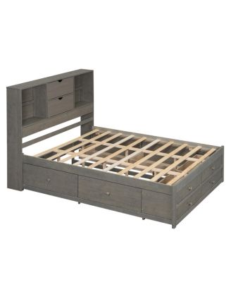 Platform Bed with Storage Headboard and 8 Drawers