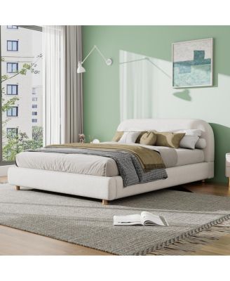 Queen Size Boucle Upholstered Bed, Curved Design