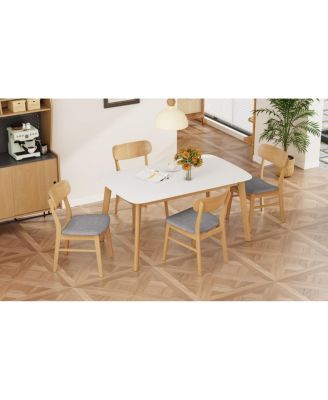 5-Piece Dining Table Set with Solid Wood Frame Table and 4 Upholstered Chairs
