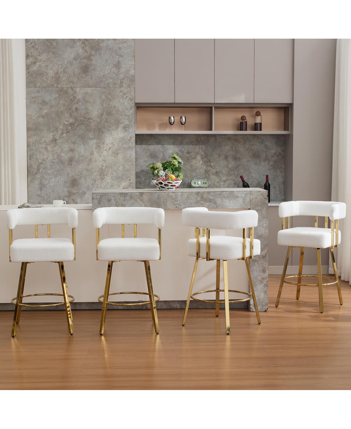 Streamdale Furniture Modern decorative chair with gold metal legs, Teddy fleece upholstered sofa 2PC White