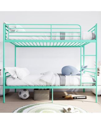 Metal Twin Over Twin Bunk Bed with Ladder, Guardrail, Storage, Noise-Free