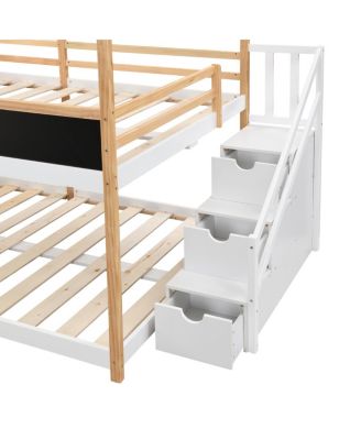 Full over Full Bunk Bed House Bed with Roof, Windows, Blackboard, Storage Ladder
