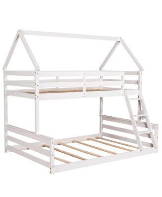 Twin over Full House Bunk Bed with Built-in Ladder