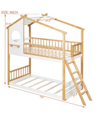 Twin Over Twin Bunk Bed with Roof, Window, Ladder