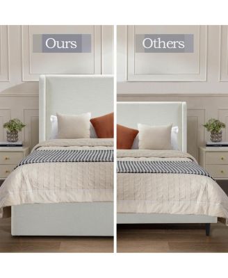 Caron Textured Ivory Canvas Chenille King Wingback Bed - Easy Assembly