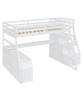 Loft Bed with 7 Drawers 2 Shelves and Desk