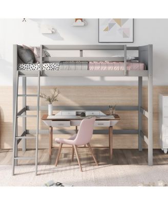 Solid Wood Twin Size Loft Bed with Ladder