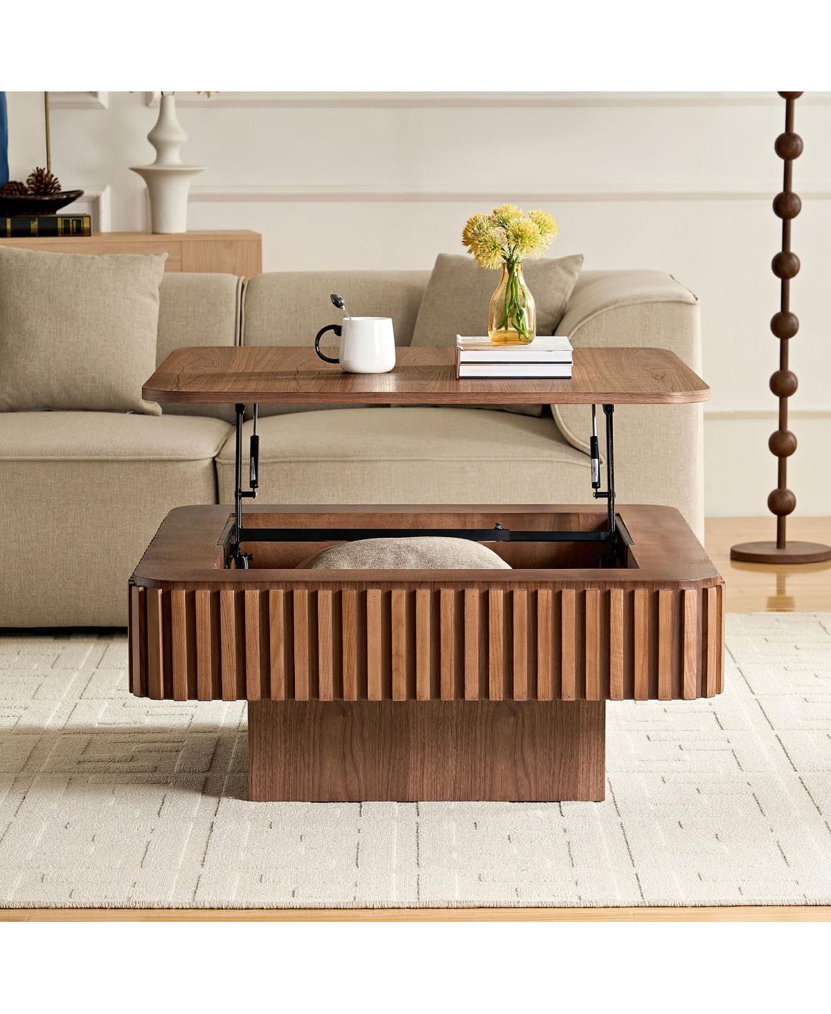Streamdale Furniture Modern Handcraft Drum Coffee Table with Hidden Storage