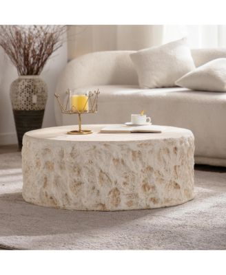 Mid-Century Round Faux Stone Coffee Table for Living Room