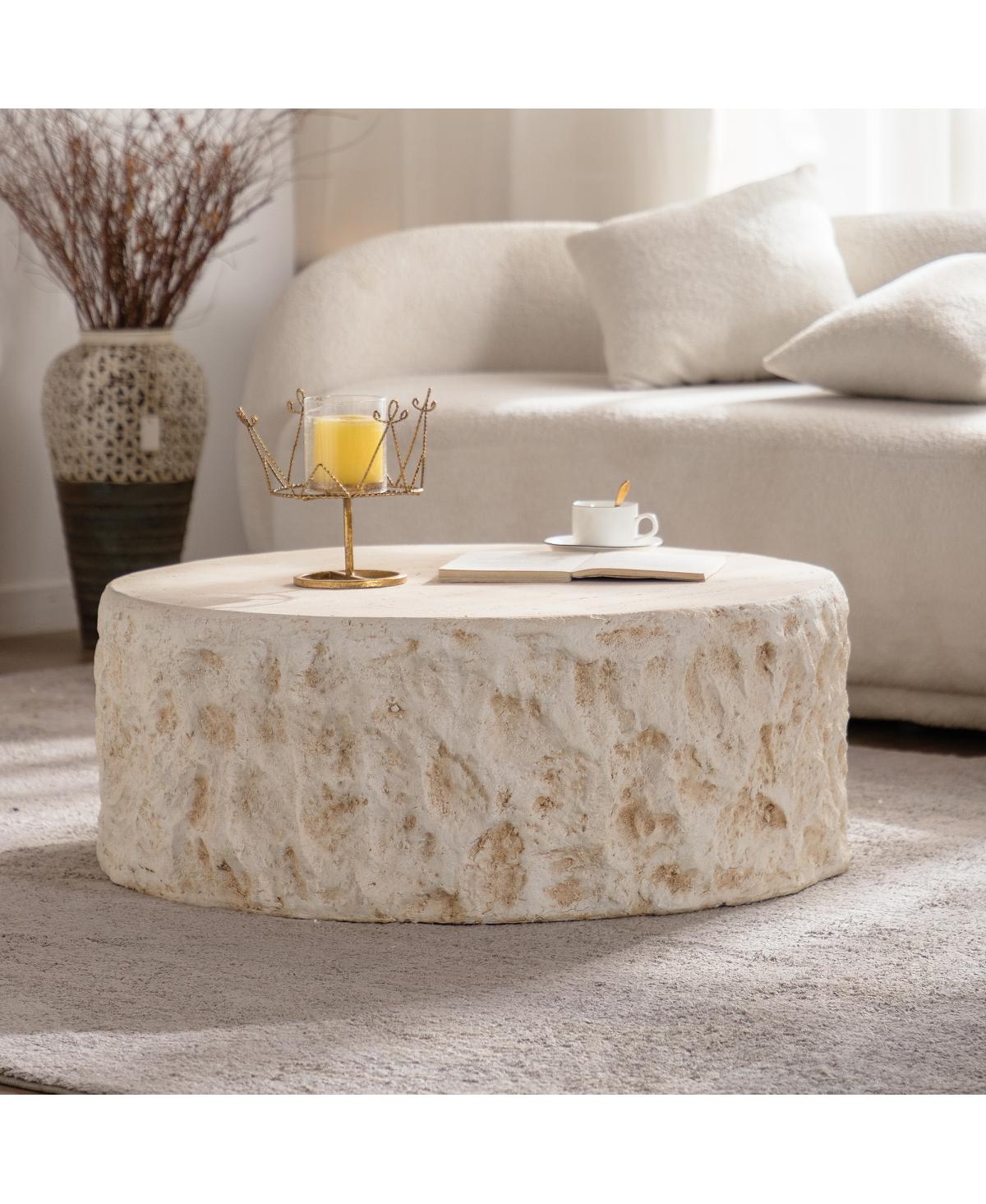 Streamdale Furniture Mid-Century Round Faux Stone Coffee Table for Living Room