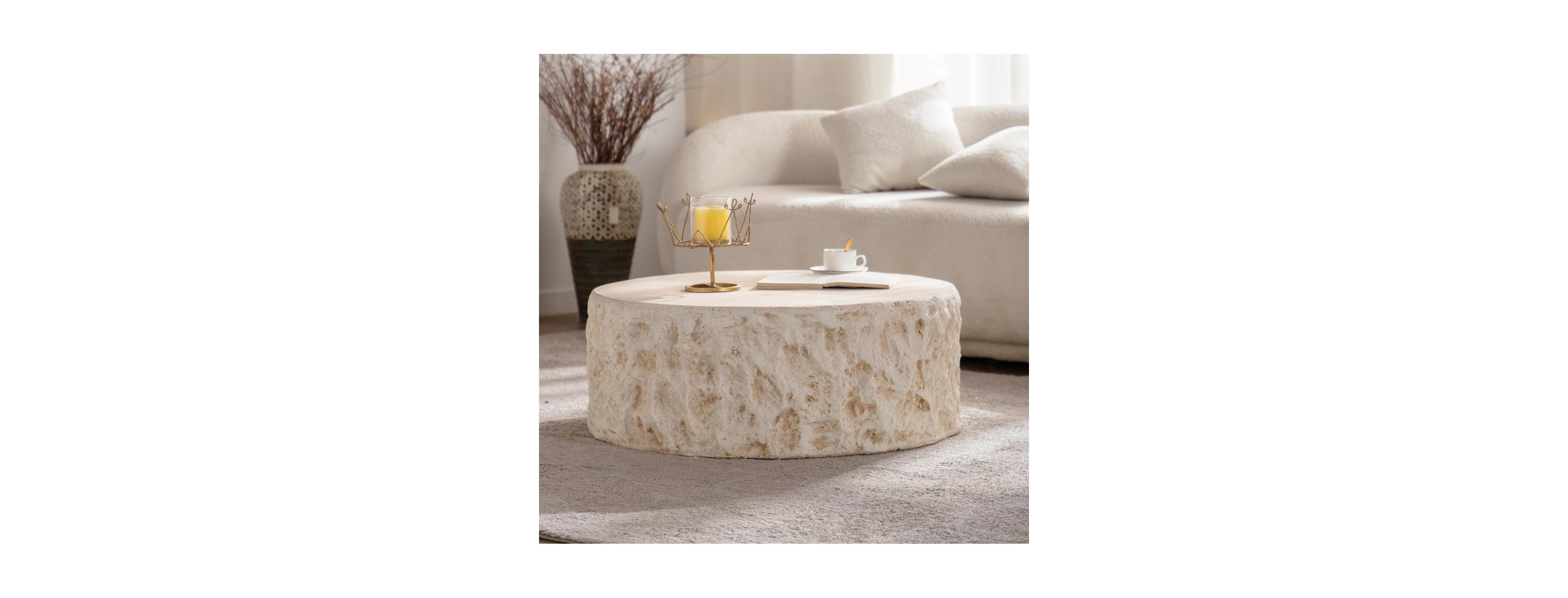 Streamdale Furniture Mid-Century Round Faux Stone Coffee Table for Living Room