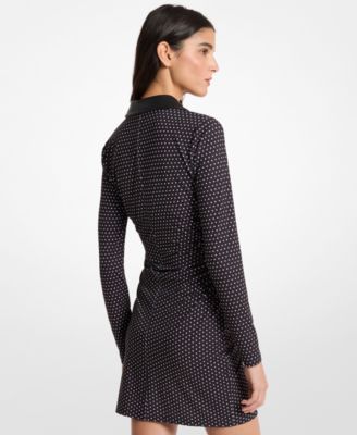 Women's Ruched Snap Collared Neck Mini Dress